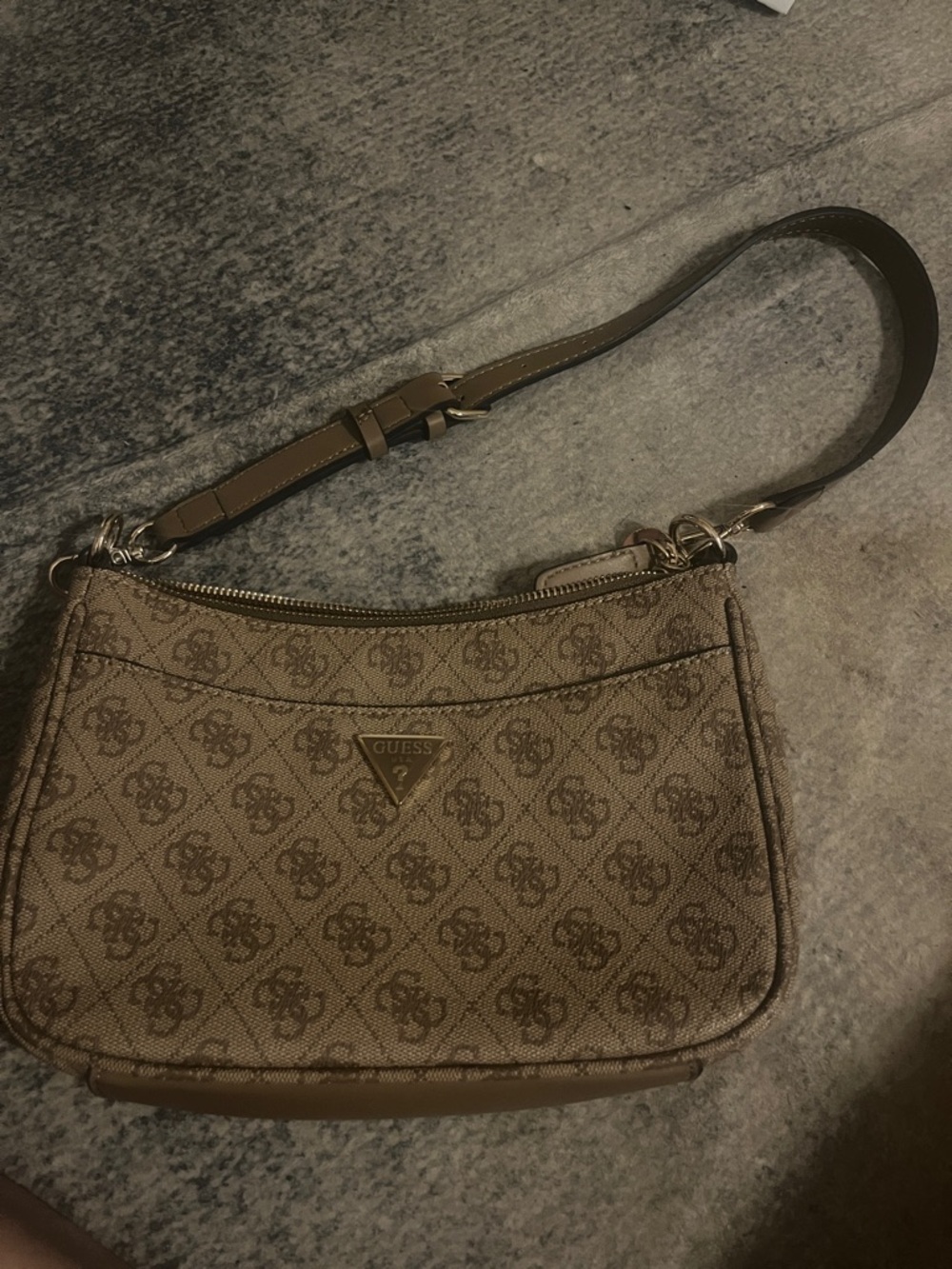 GUESS Tan Logo Pattern Shoulder Bag